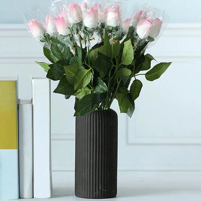 Vase Décoratif Rayé en Plastique Style Céramique pour Fleurs