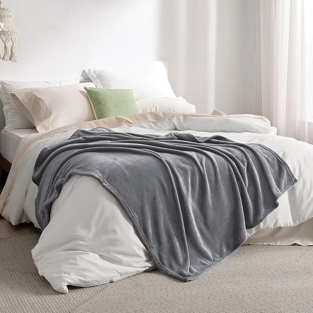 Plaid Doux Gris en Polaire pour Canapé et Lit