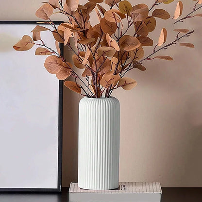 Vase Décoratif Rayé en Plastique Style Céramique pour Fleurs