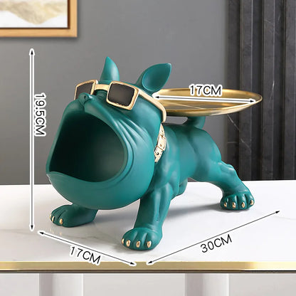 Statue Bulldog Français avec Plateau, Décoration Élégante