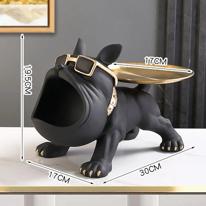 Statue Bulldog Français avec Plateau, Décoration Élégante