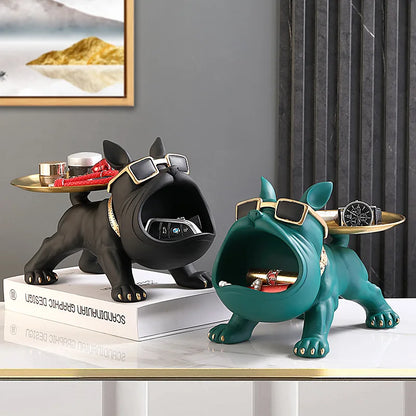 Statue Bulldog Français avec Plateau, Décoration Élégante