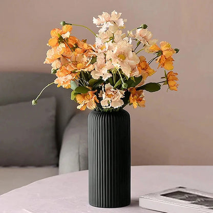 Vase Décoratif Rayé en Plastique Style Céramique pour Fleurs