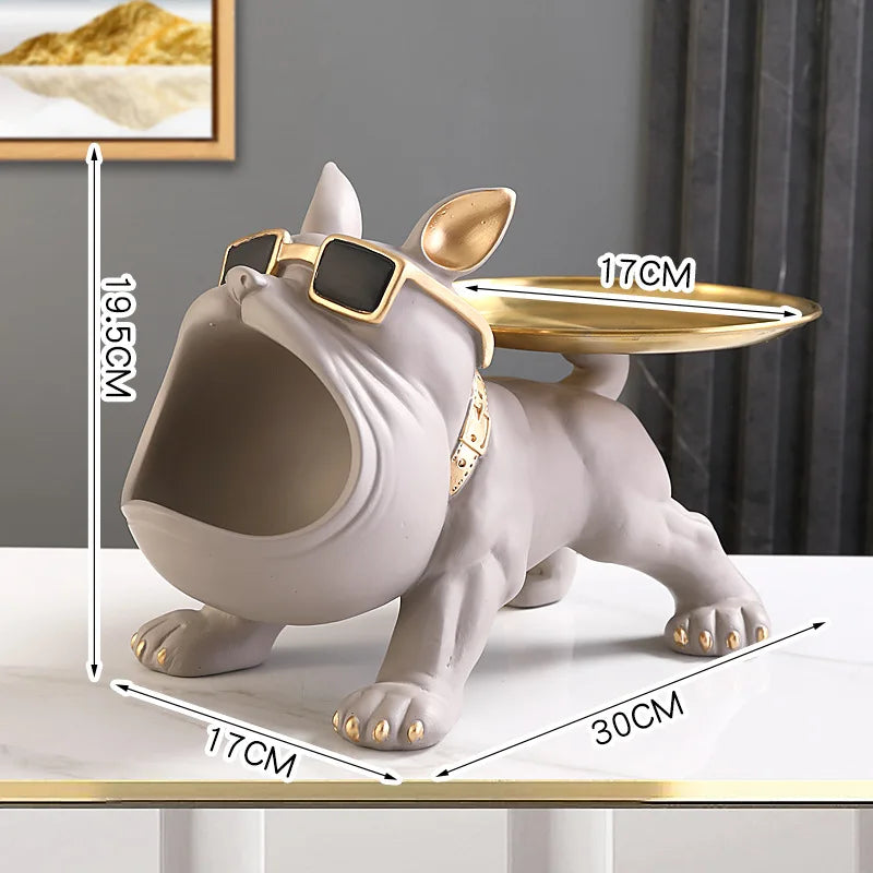 Statue Bulldog Français avec Plateau, Décoration Élégante