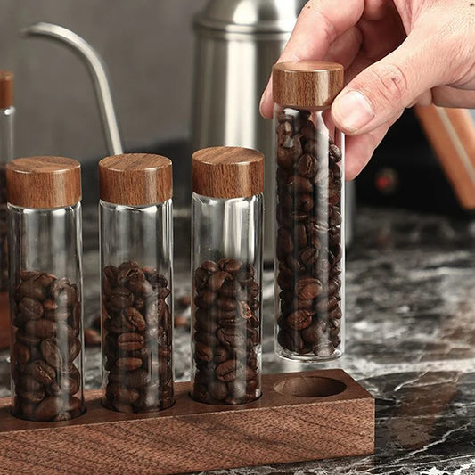 Glass Coffee Storage Tube with Wood